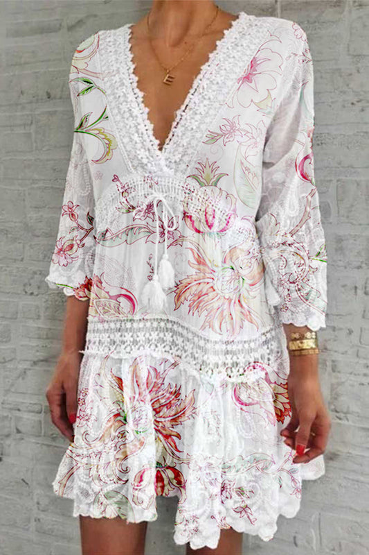 Robe élégante à imprimé floral et col en V FS1591