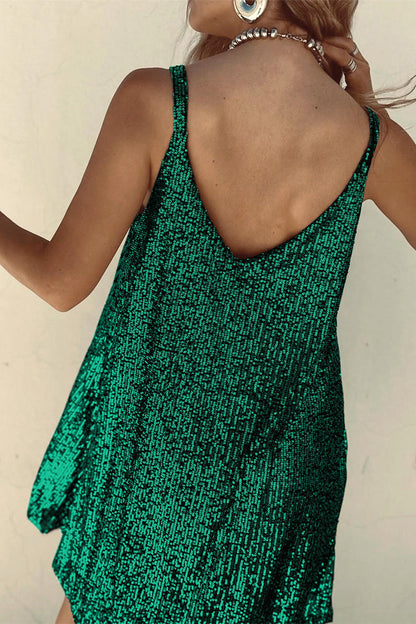 Sexy Solid Sequins V Neck Sling Dress Dresses Furdela