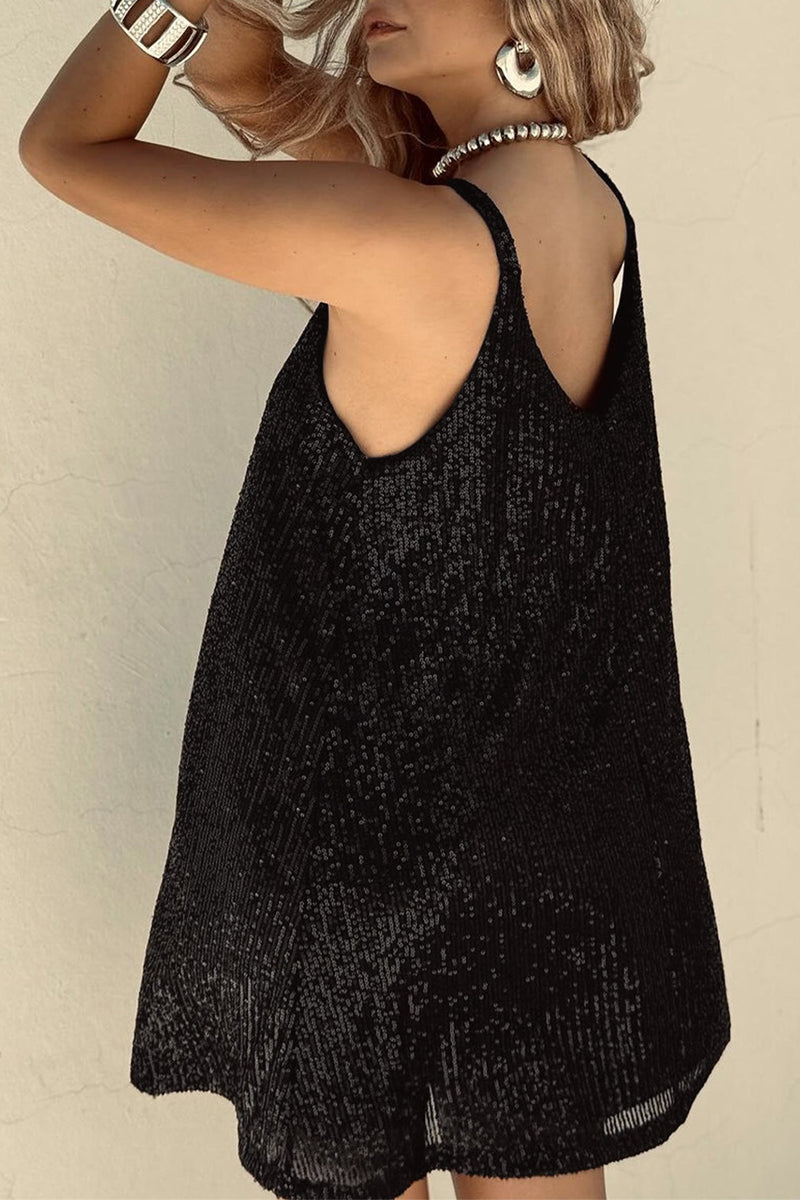 Sexy Solid Sequins V Neck Sling Dress Dresses Furdela