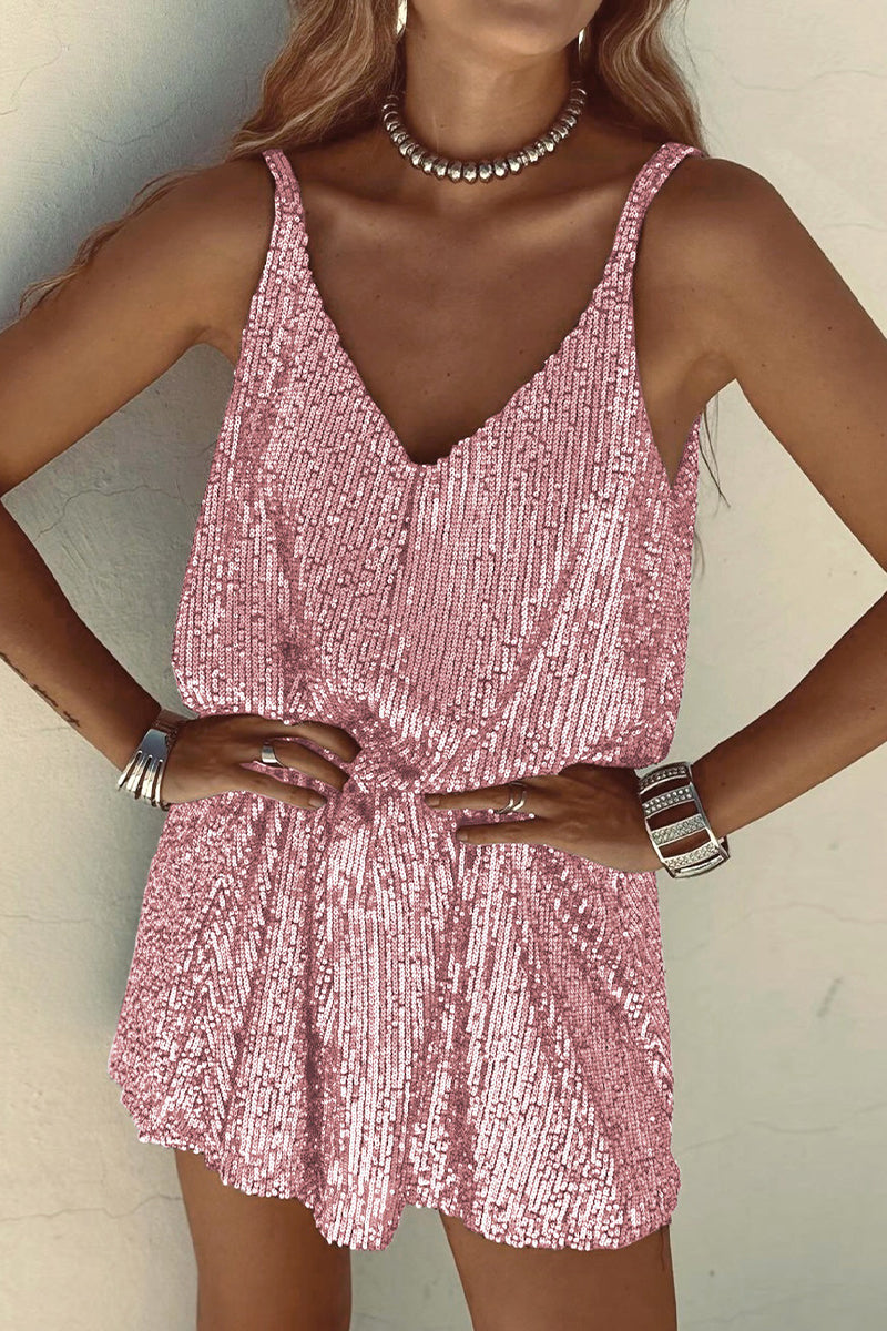 Sexy Solid Sequins V Neck Sling Dress Dresses Furdela