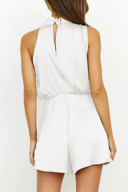 Elegant Solid Fold Halter Rompers Furdela