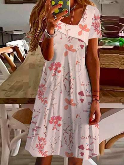 Robe décontractée asymétrique ample à fleurs WL112