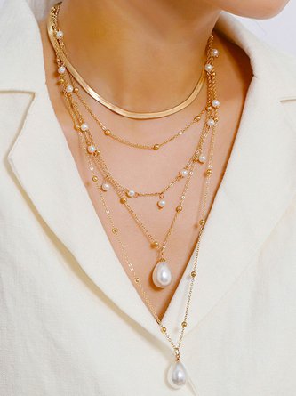 Resort Style Beach Pearl Multilayer Necklace QAR91