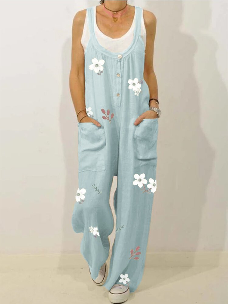 Floral-print Pockets Casual Jumpsuit &amp; Romper QAJ52