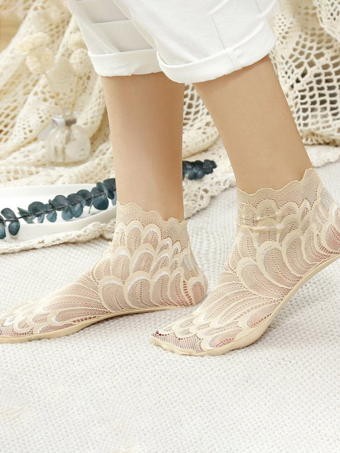 Lace Hollow Feather Pattern Socks Crystal Socks Elegant Party Accessories AH004