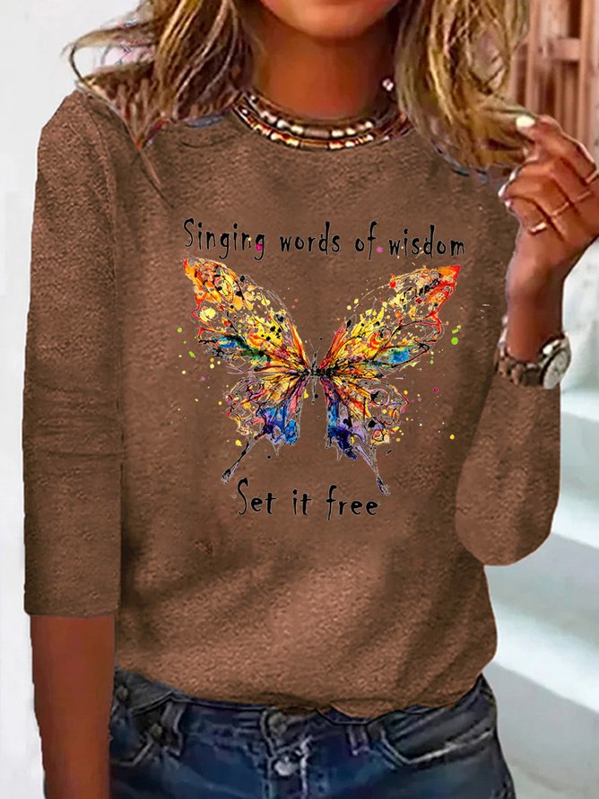 Butterfly Long sleeve Loose Casual T-Shirt MMq22