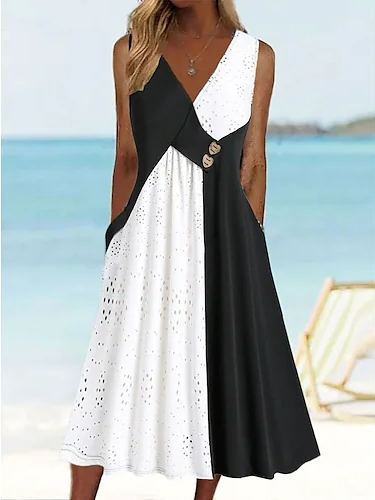 Plain Casual V Neck Loose Dress  WT91