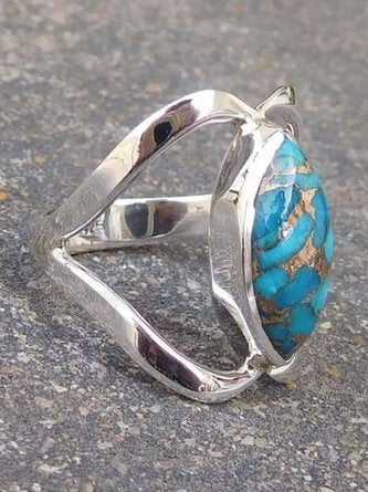Ethnic Style Natural Turquoise Geometric Ring Vintage Jewelry QAR53