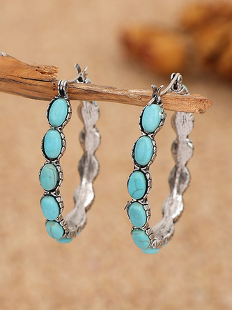 Turquoise Hoop Earrings Ethnic Boho Vintage Jewelry AD609