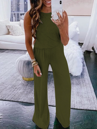 Solid Sleeveless Casual Jumpsuit &amp; Romper CM57