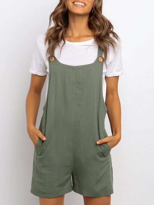 Lässiger Jumpsuit und Strampler aus einfarbiger Baumwollmischung mit Taschen FE10029