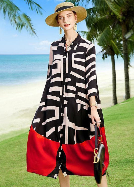 2023 Summer Colorblock Patchwork Print Holiday Dresses Silk Coat LC0221