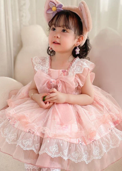 Robe de princesse en tulle rose à volants et imprimé dessin animé pour bébé fille