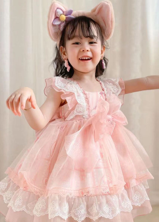 Robe de princesse en tulle rose à volants et imprimé dessin animé pour bébé fille