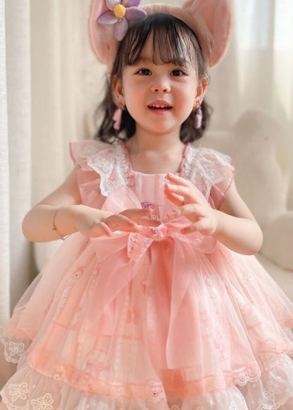 Robe de princesse en tulle rose à volants et imprimé dessin animé pour bébé fille