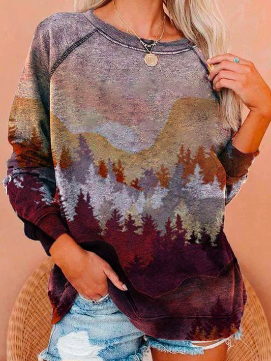 Langärmliges Sweatshirt mit Rundhalsausschnitt und Blumendruck GA43