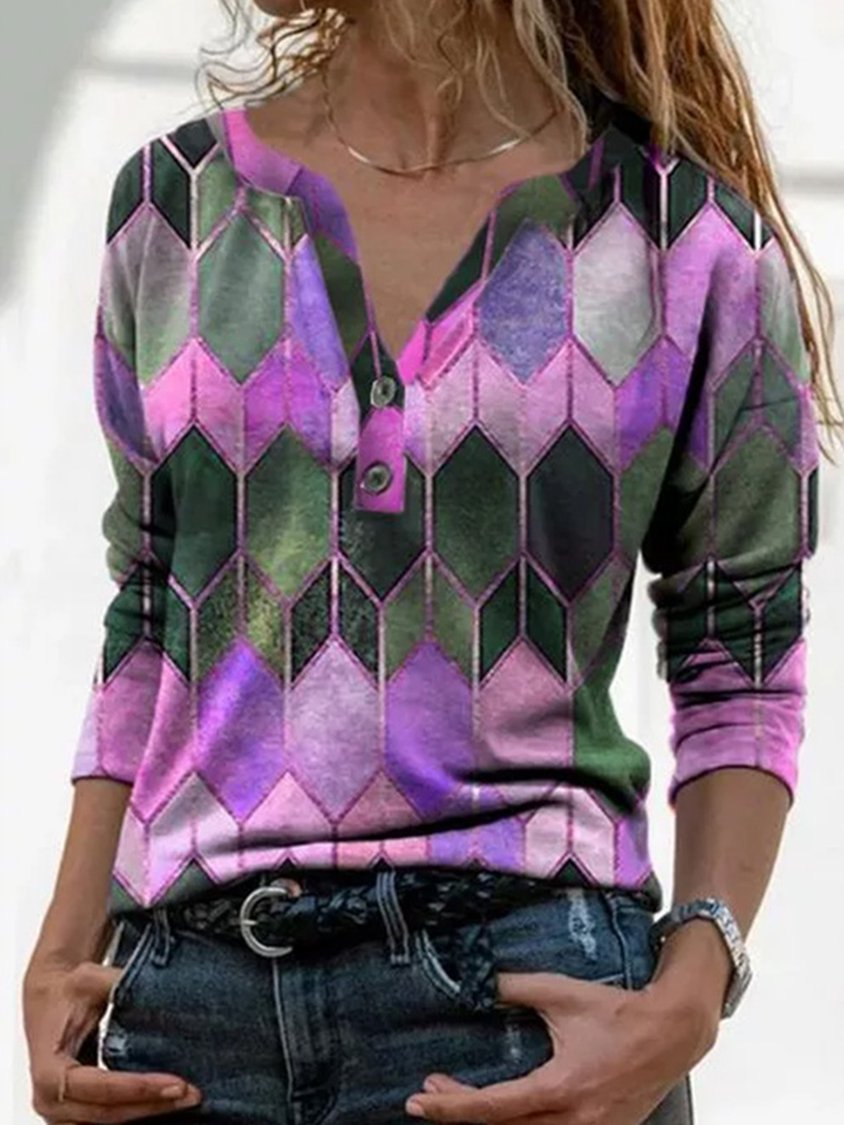 Multicolor Casual Crew Neck Geometric Long Sleeve Sweatshirt AT100115