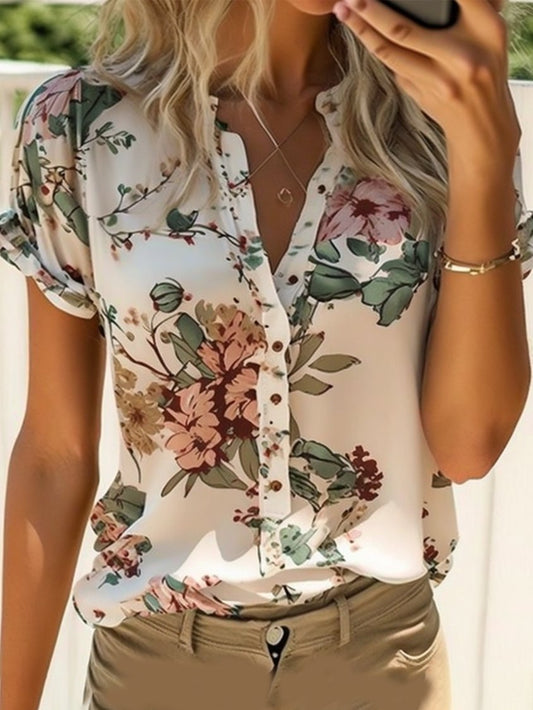 Loose Simple Floral Crew Neck Shirt UU54