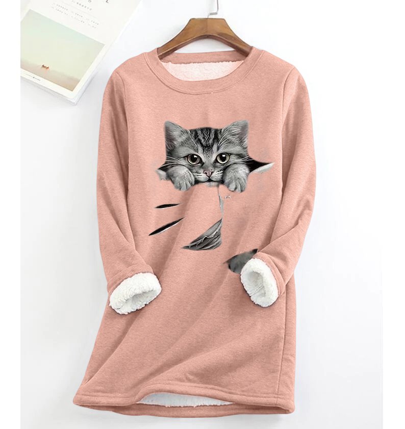 Grey Fun Cat Fleece Warm Sweatshirt GA58