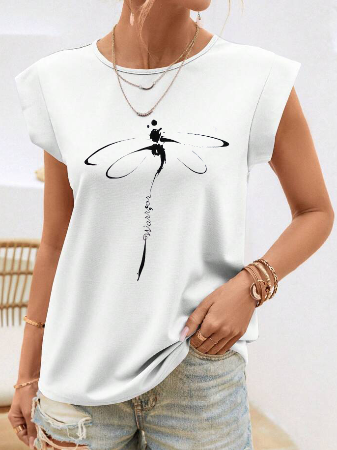 Dragonfly Casual Crew Neck Cotton T-Shirt  WW70