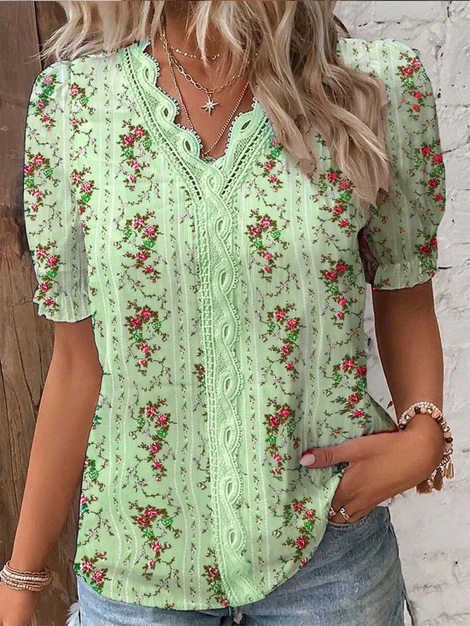 Lace Loose Casual Floral Shirt  WG106