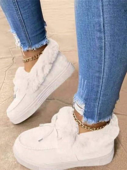 Bottes de neige décontractées à talons plats en cuir et fausse fourrure pour femme QAS26