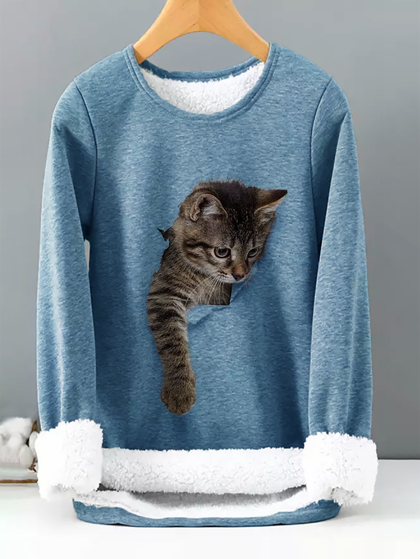 Casual Cotton-Blend Cat T-Shirt QAS18
