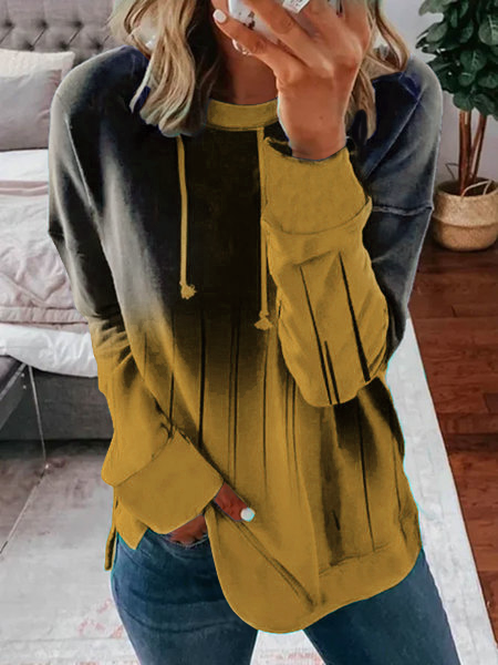 Casual Round Neck Hoodies Loosen Ombre Tunic Sweatshirt QAS24