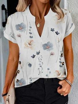 Chemise ample décontractée à col en V et à fleurs WG119