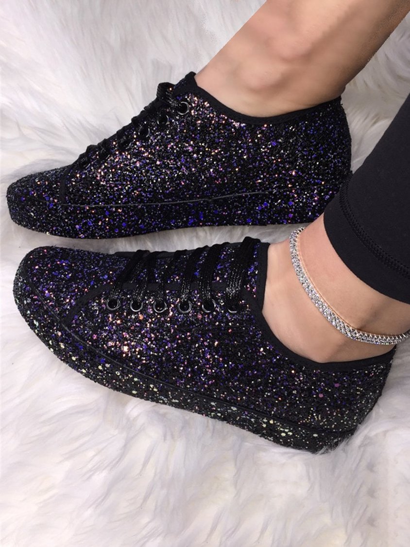 Glitter Sparkling Personalized Casual Flat Sneakers QAS25