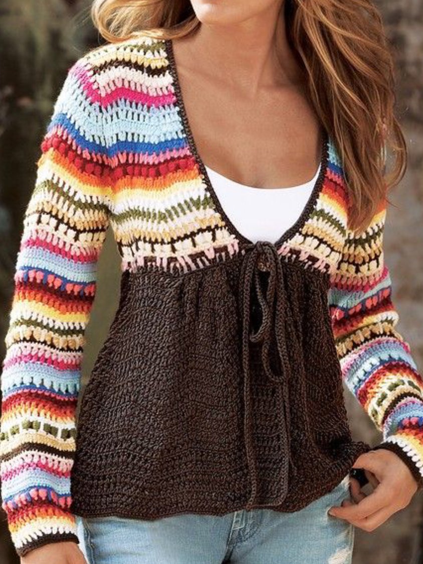 V Neck Tribal Knitted Long Sleeve Sweater AT100161