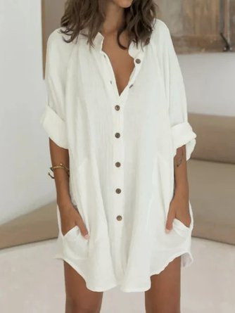 Casual Vintage Half Sleeve Linen Plain Dress EE54