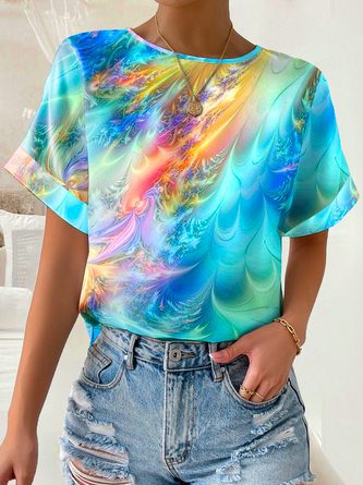 Crew Neck Abstract Loose Casual T-Shirt AH633