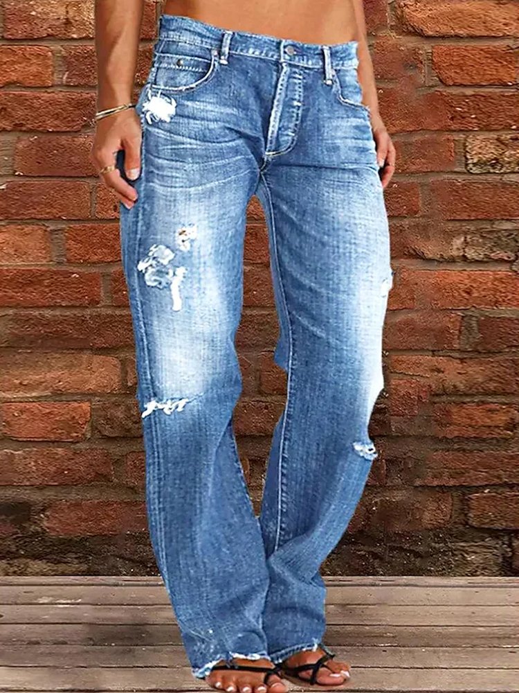 Loose Plain Casual Denim Jeans  QK95