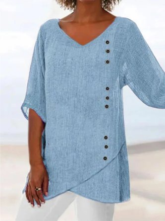 Casual Three Quarter V Neck Tunic Top CZ14