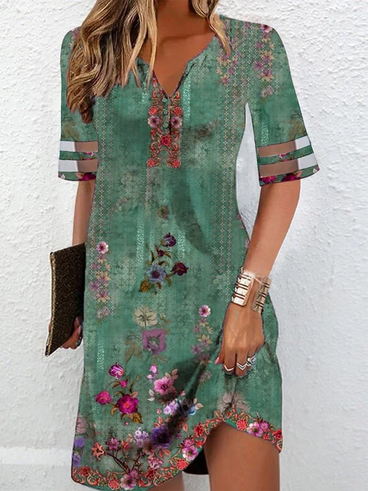 Casual V Neck Floral Loose Dress  WT107