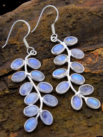 Ethnic Opal Moonstone Leaf Shape Earrings Boho Vintage Jewelry QAG28