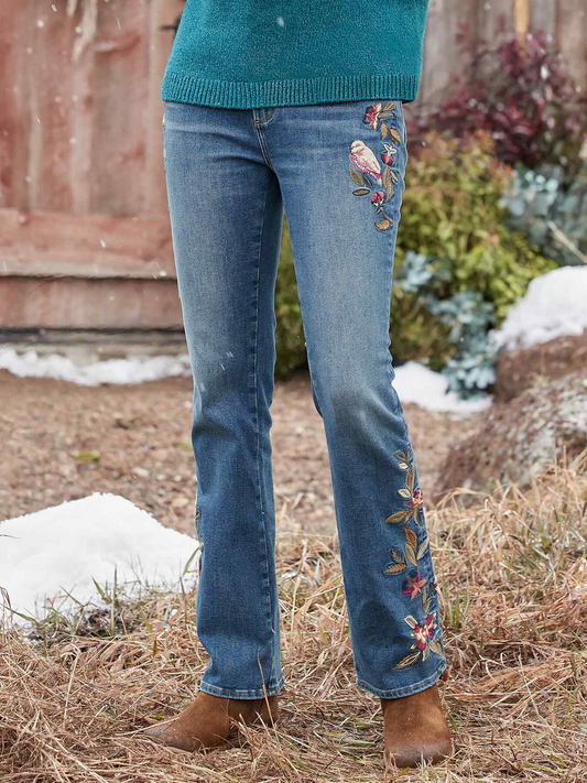 Casual Loose Floral Denim Jeans  WK68