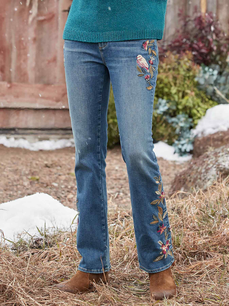 Lässige, lockere Jeans mit Blumenmuster WK68