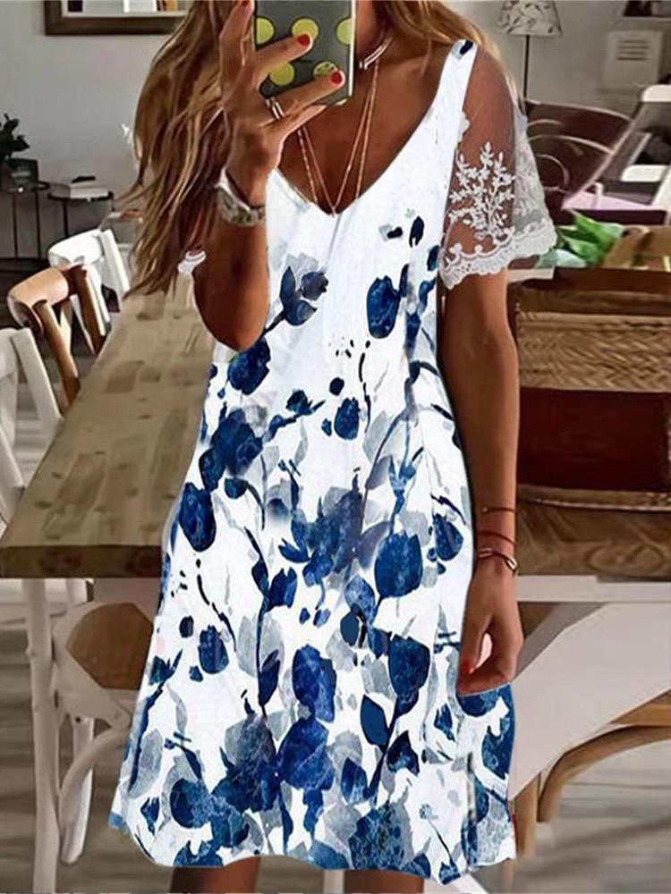 Women Casual Floral V Neck Midi Dress AC10059