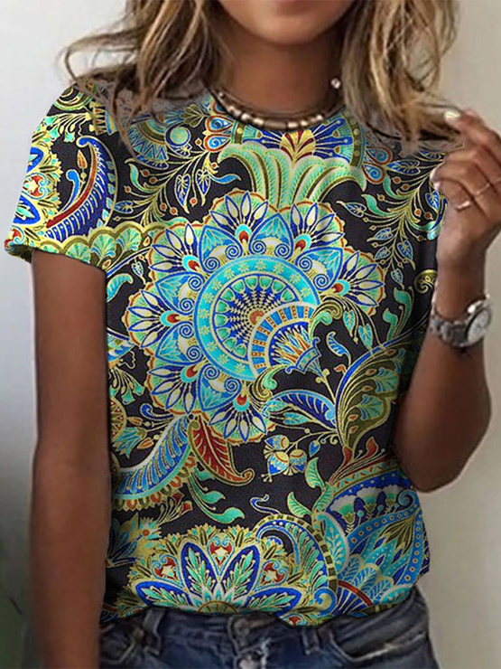 Women's Floral Crew Neck Casual T-Shirt AT100105