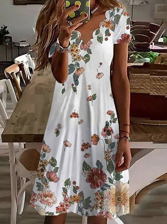 Robe ample décontractée en tricot à manches courtes et motif floral EE43