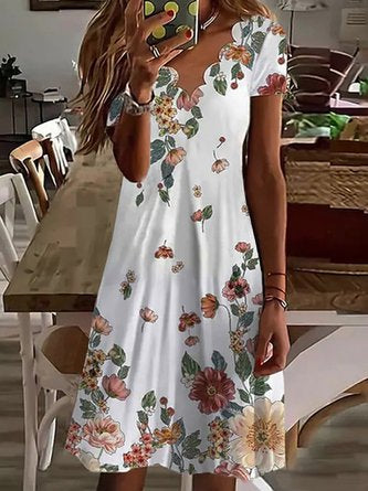 Casual Floral Loose Short Sleeve Knit Dress EE43