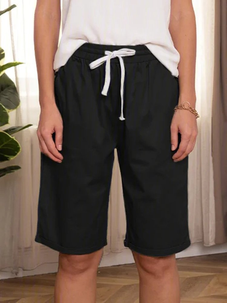 Shorts mit elastischer Taille und Taschen QK96