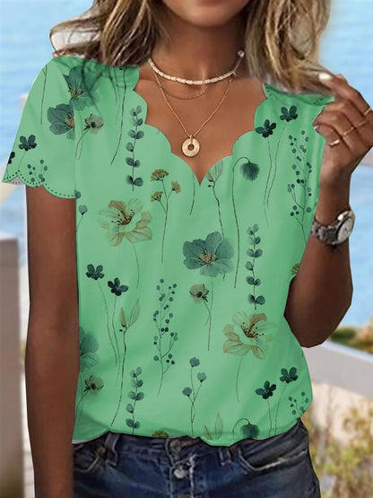 T-shirt à col coquillage et motif floral pour dessert d'été cc187