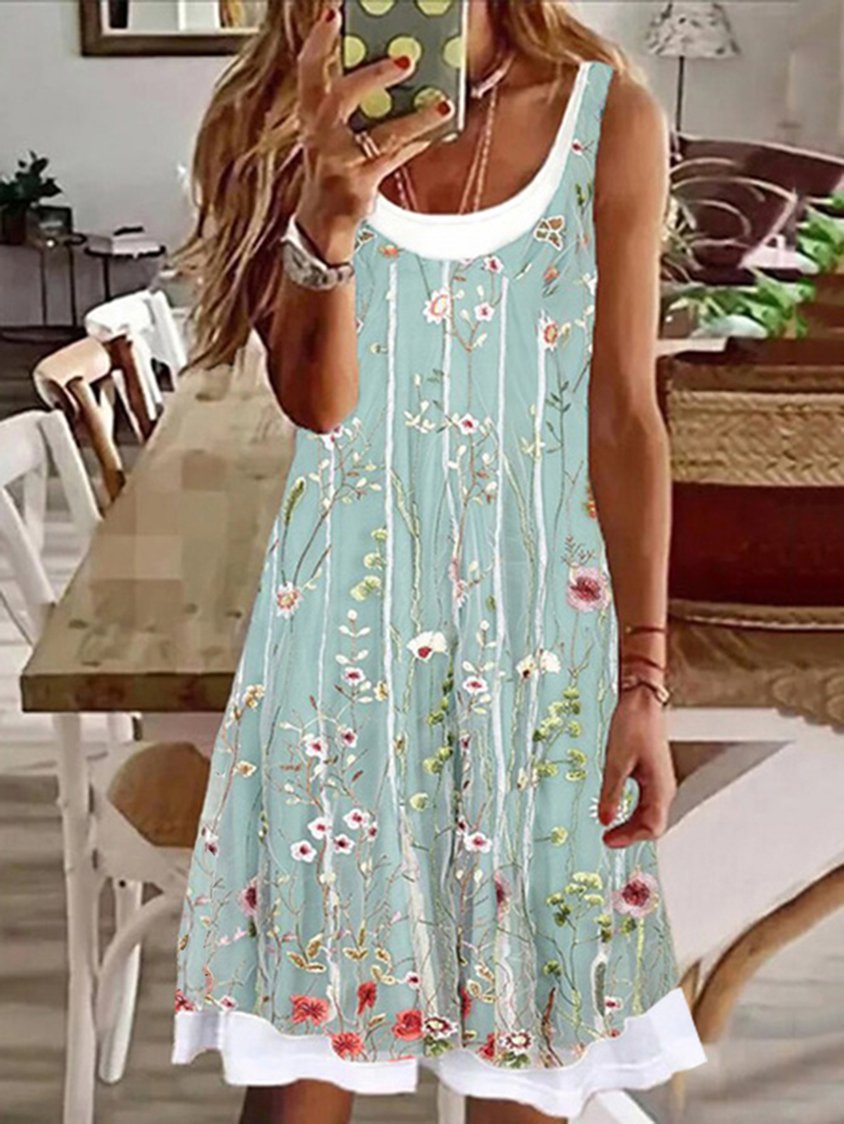 Floral Printed Sleeveless Knitting Dress DK1058