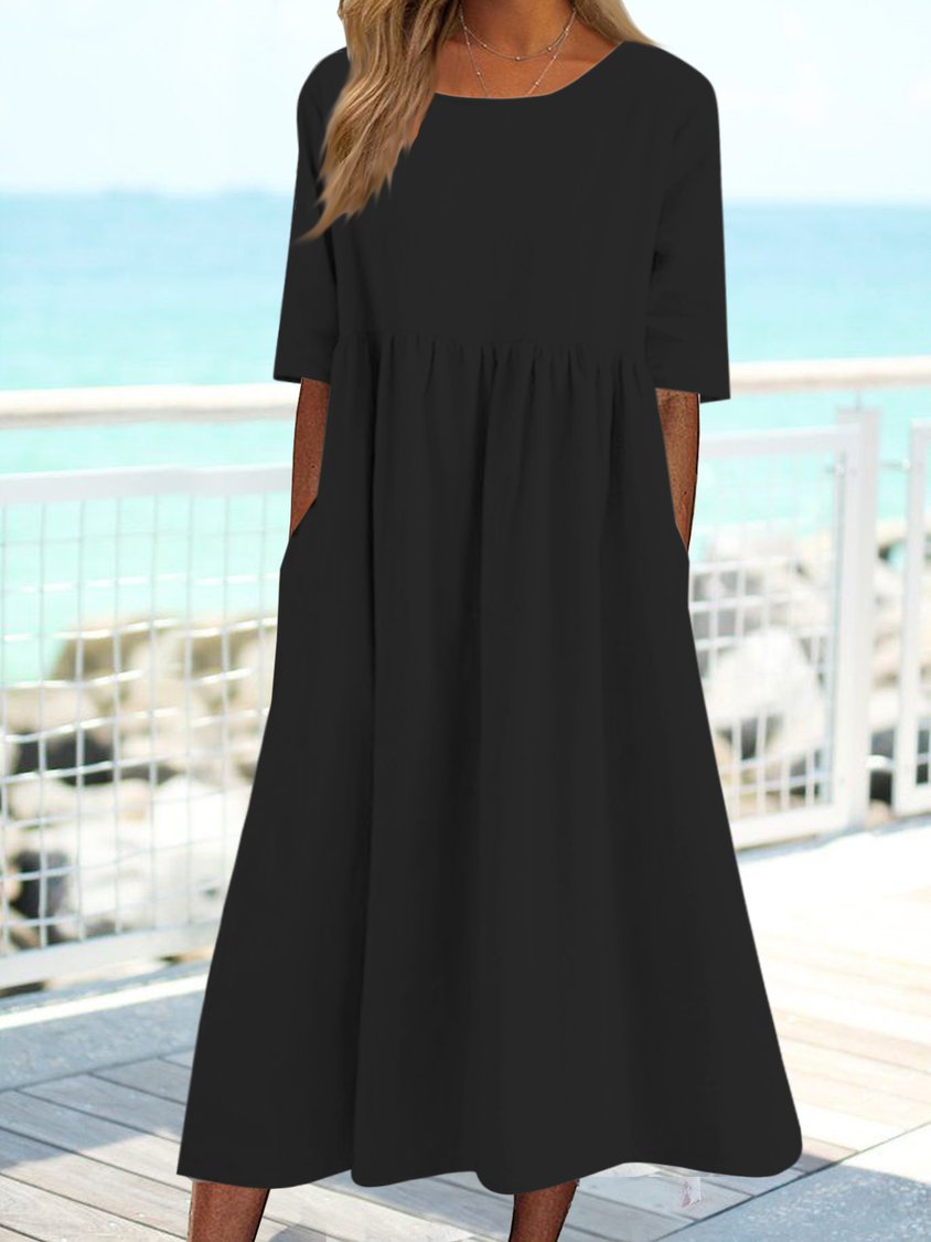 Women Plain loose pocket Long Dress MMu17