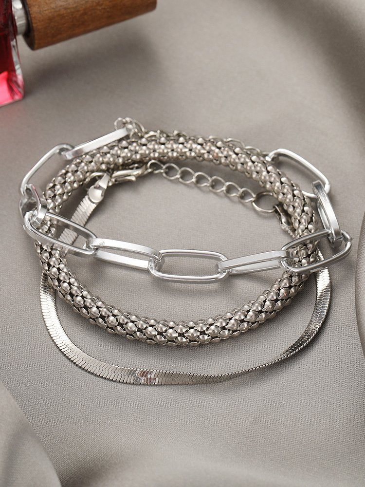 3Pcs Bohemian holiday style chain shape multi-layer bracelet ethnic style beach jewelry QAR45
