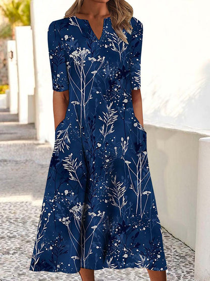 Robe mi-longue décontractée à imprimé floral pour femme, tenue d'automne, micro-élasticité, tenue quotidienne, ligne H, QAH45