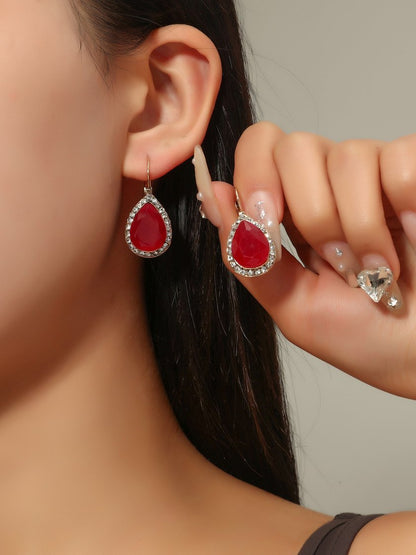 Boucles d'oreilles vintage en pierre naturelle en forme de goutte avec diamant pour banquet, fête, bijoux de tous les jours QAG52